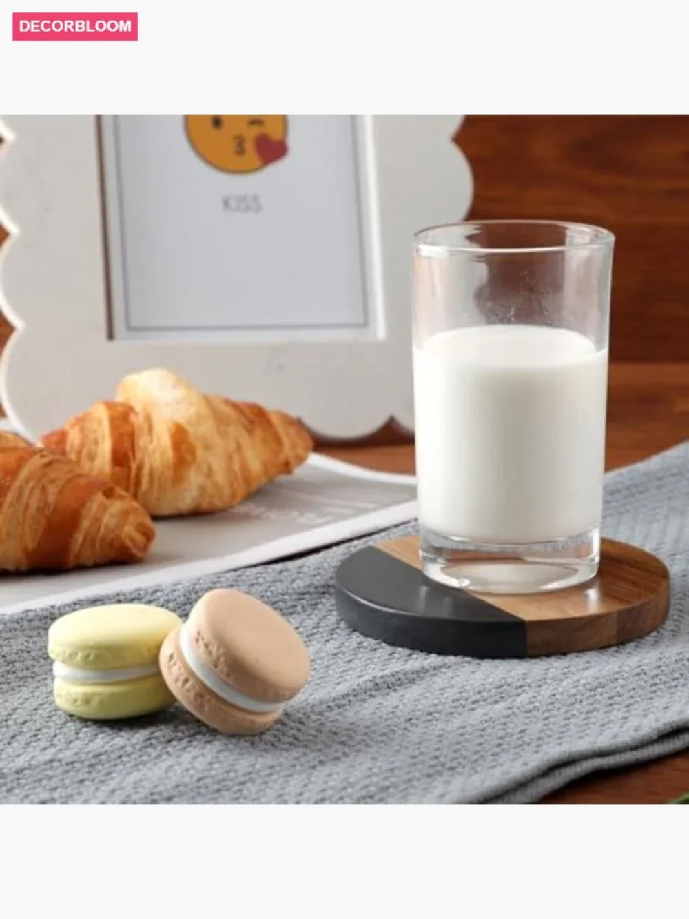 Set of 4 Acacia Wood and Marble Drink Coasters with Non-Slip Pads